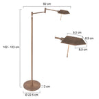 Lampadaire liseuse en métal bronze brossé avec bras articulé et abat-jour rectangulaire