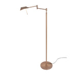 Lampadaire liseuse en métal bronze brossé avec bras articulé et base ronde ajustable