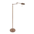 Lampadaire liseuse en métal bronze brossé avec bras articulé et abat-jour rectangulaire