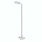 Lampadaire en métal argenté avec tête circulaire et bras orientable, H132 cm