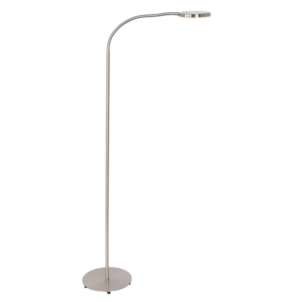 Lampe de sol en métal argenté avec bras orientable et variateur, H132 cm