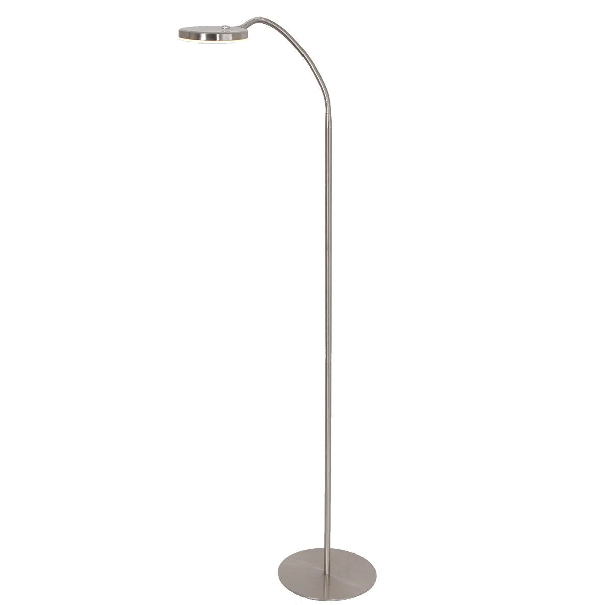 Lampe de sol en métal argenté avec bras orientable et variateur, hauteur H132 cm