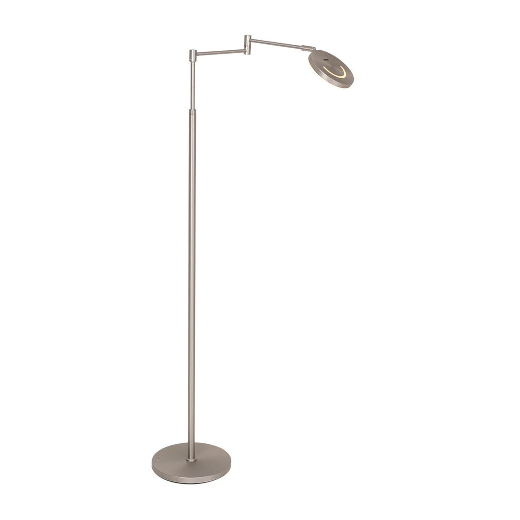 Lampe de sol en métal argenté avec bras articulé et batterie rechargeable