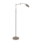 Lampe de sol en métal argenté avec bras articulé et batterie rechargeable