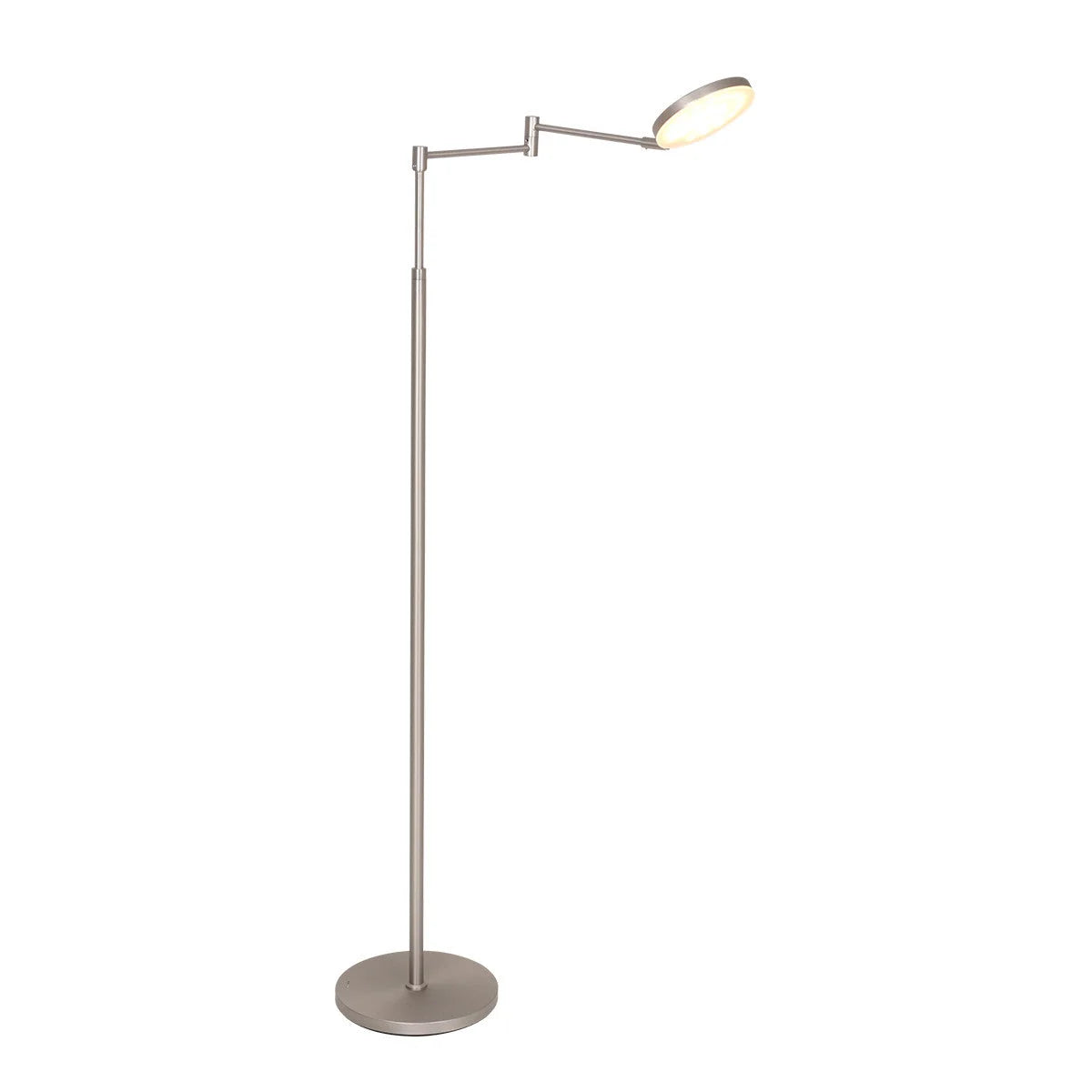 Lampe de sol en métal argenté ajustable avec bras articulé et batterie rechargeable