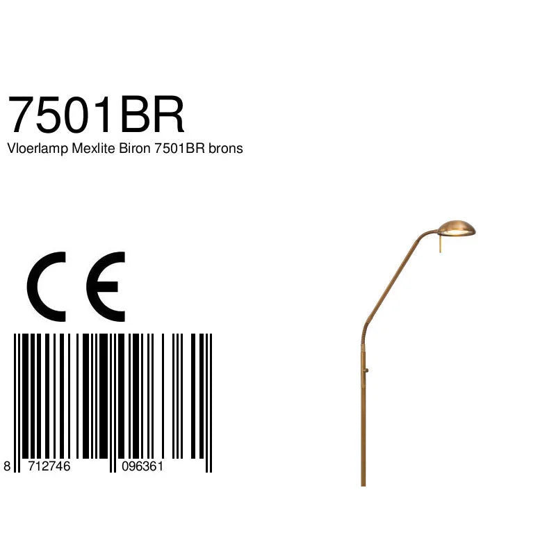 Lampadaire en métal bronze avec bras articulé et LED dimmable, éclairage élégant