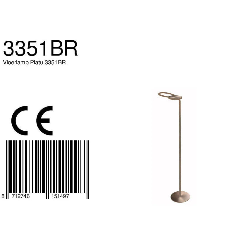 Lampadaire en métal bronze avec tête orientable et lumière circulaire dimmable