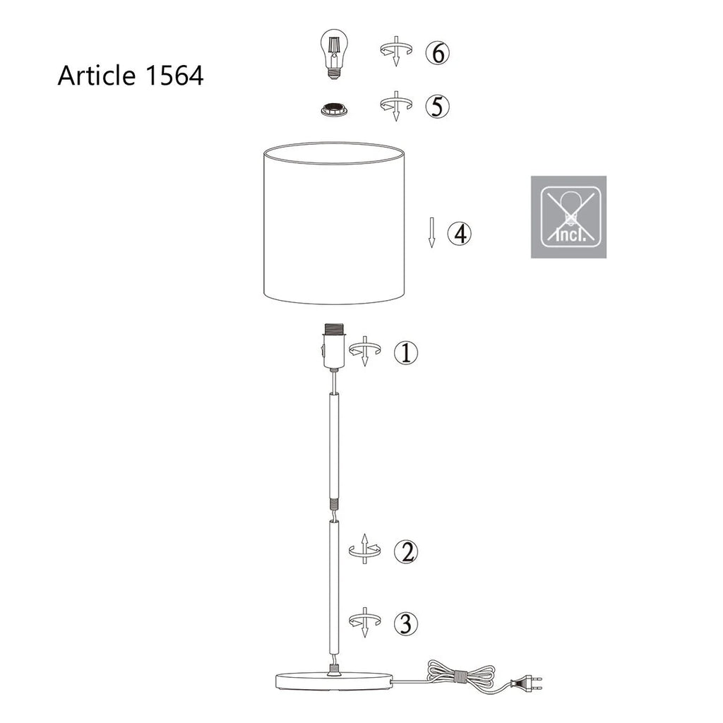 Diagramme d’assemblage pour lampadaire en métal brossé avec abat-jour blanc cylindre
