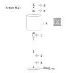 Diagramme d’assemblage pour lampadaire en métal brossé avec abat-jour blanc cylindre
