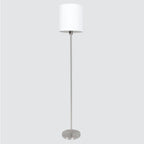 Lampadaire en métal brossé avec abat-jour blanc cylindre, hauteur 160 cm