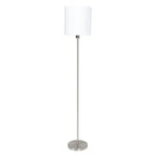 Lampadaire en métal brossé avec abat-jour blanc cylindrique, hauteur 160 cm