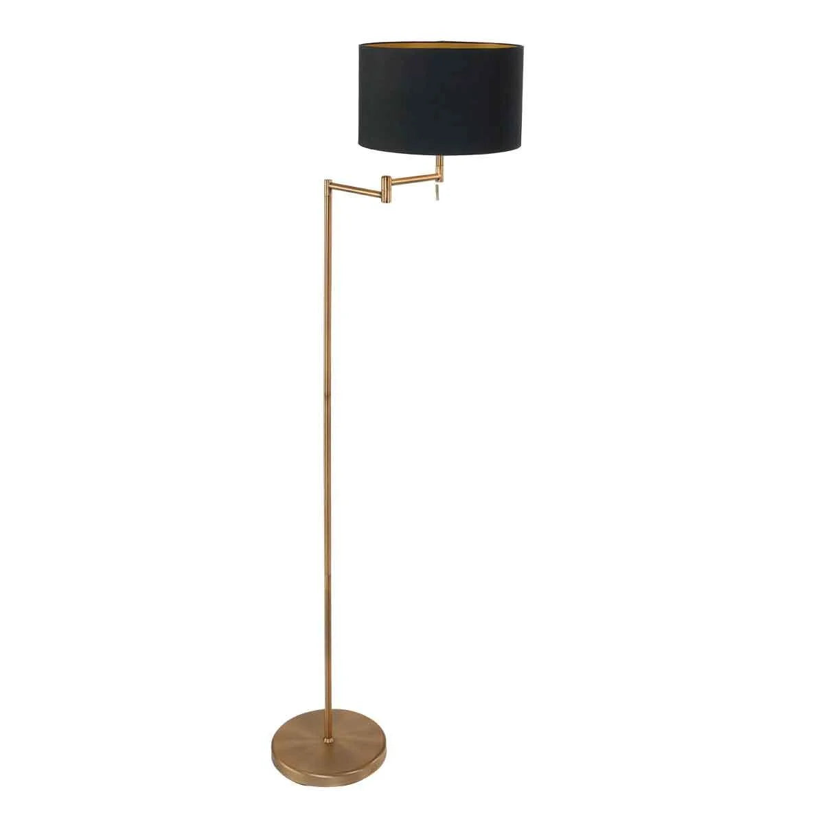 Lampadaire en métal doré avec abat-jour noir orientable, hauteur 154 cm