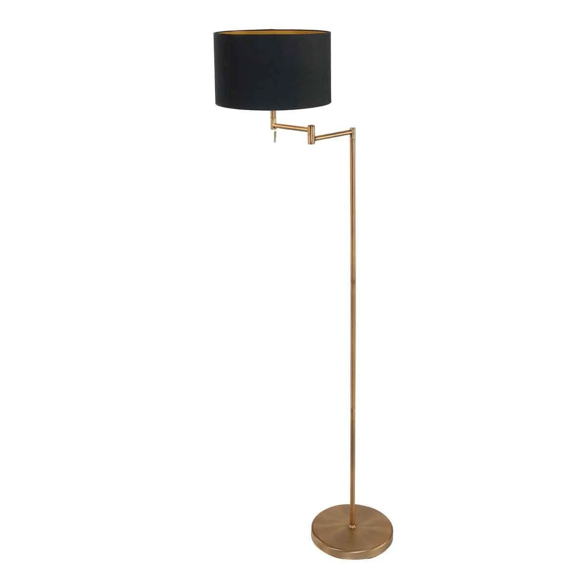 Lampadaire en métal doré avec abat-jour noir orientable, hauteur H154 cm