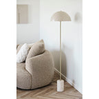 Lampe sur pied beige en dôme, tige laiton fine et base marbre blanc, H155 cm