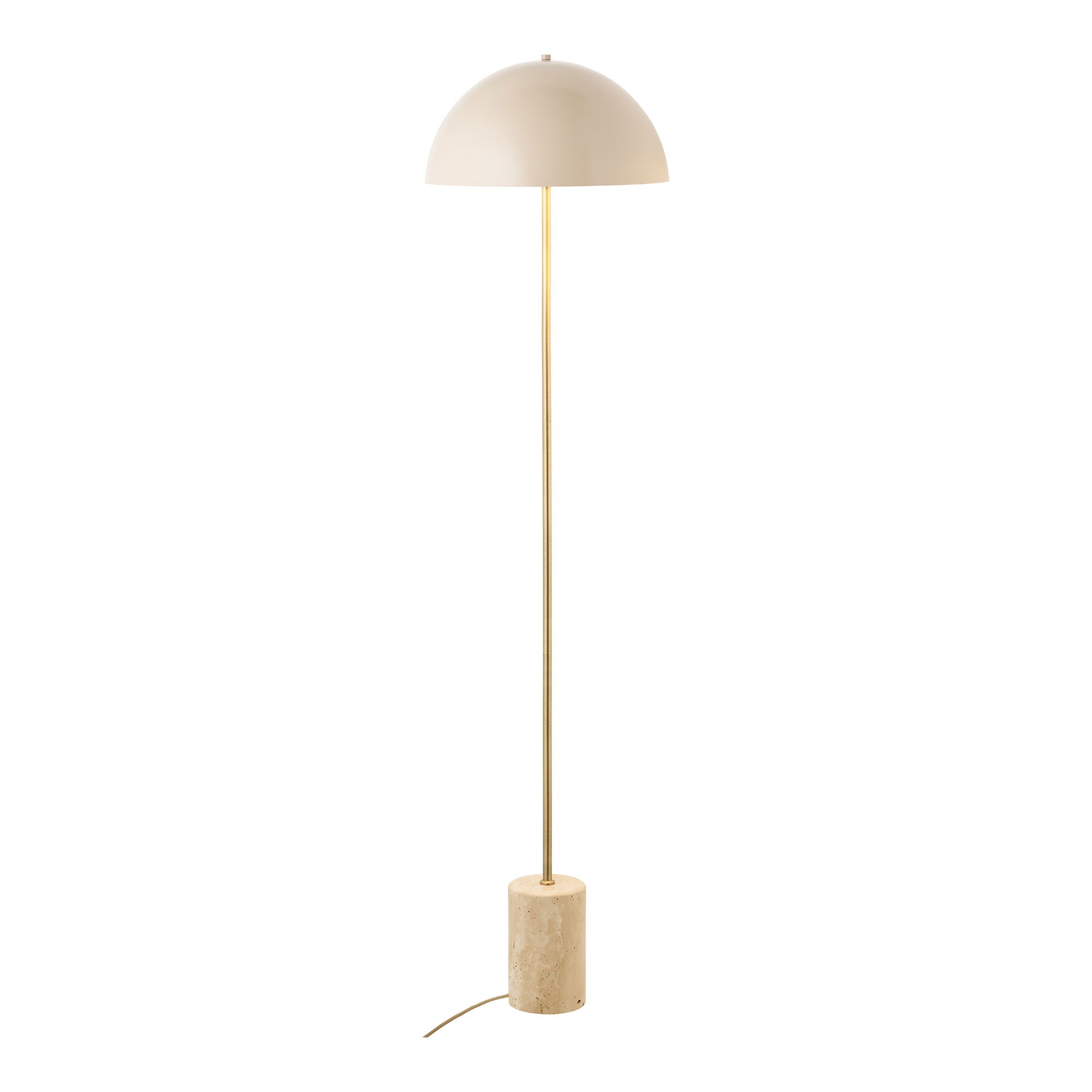 Lampadaire crème en métal doré et base pierre, H155 cm