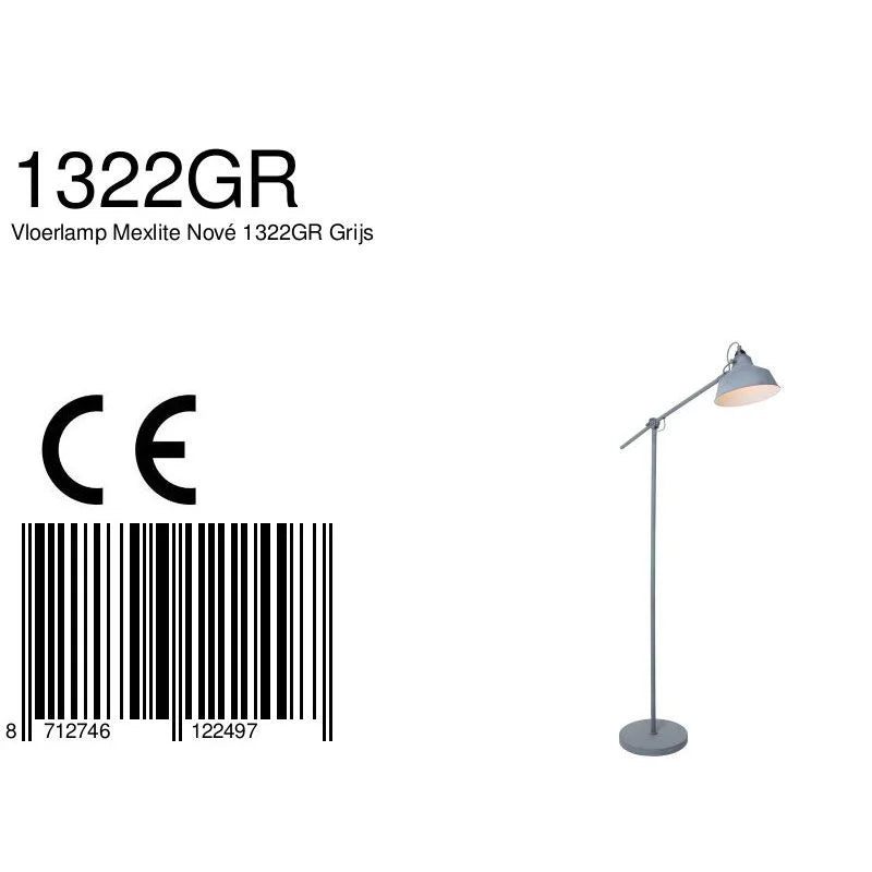 Lampe de sol réglable en métal gris avec abat-jour conique et bras articulé