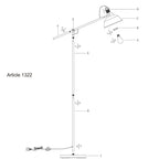 Schéma d’assemblage du lampadaire en métal gris à bras articulé et abat-jour conique