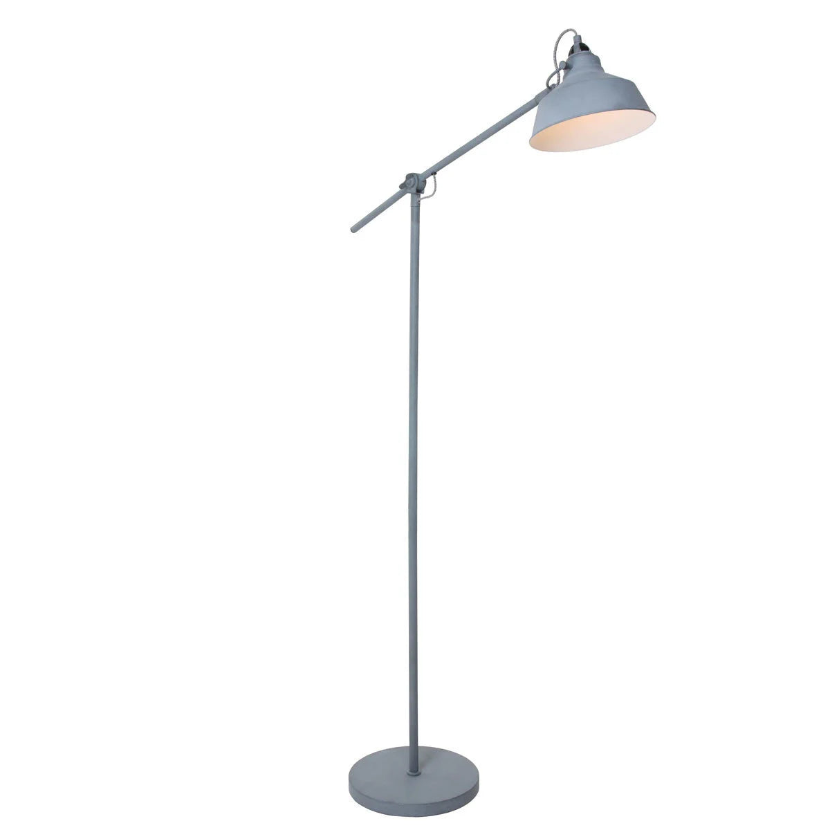 Lampadaire en métal gris réglable avec bras articulé et abat-jour conique H172 cm
