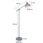 Lampadaire en métal gris avec bras articulé et abat-jour conique, H172 cm