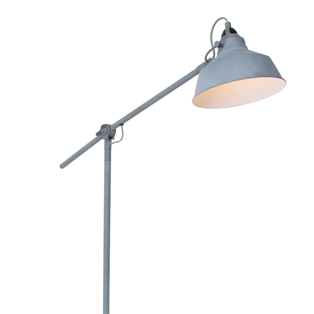 Lampe de sol en métal gris à bras articulé et abat-jour conique, hauteur H172 cm