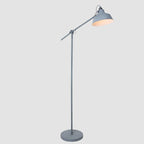 Lampadaire en métal gris ajustable avec bras articulé et abat-jour conique, H172 cm