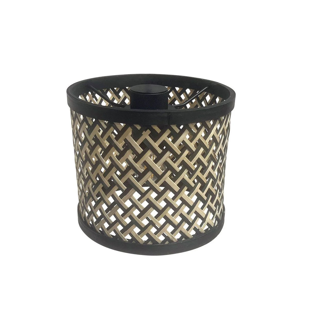 Abats-jour cylindrique tissé noir et tan pour Lampadaire en métal noir à 3 bras courbés