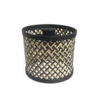 Abats-jour cylindrique tissé noir et tan pour Lampadaire en métal noir à 3 bras courbés