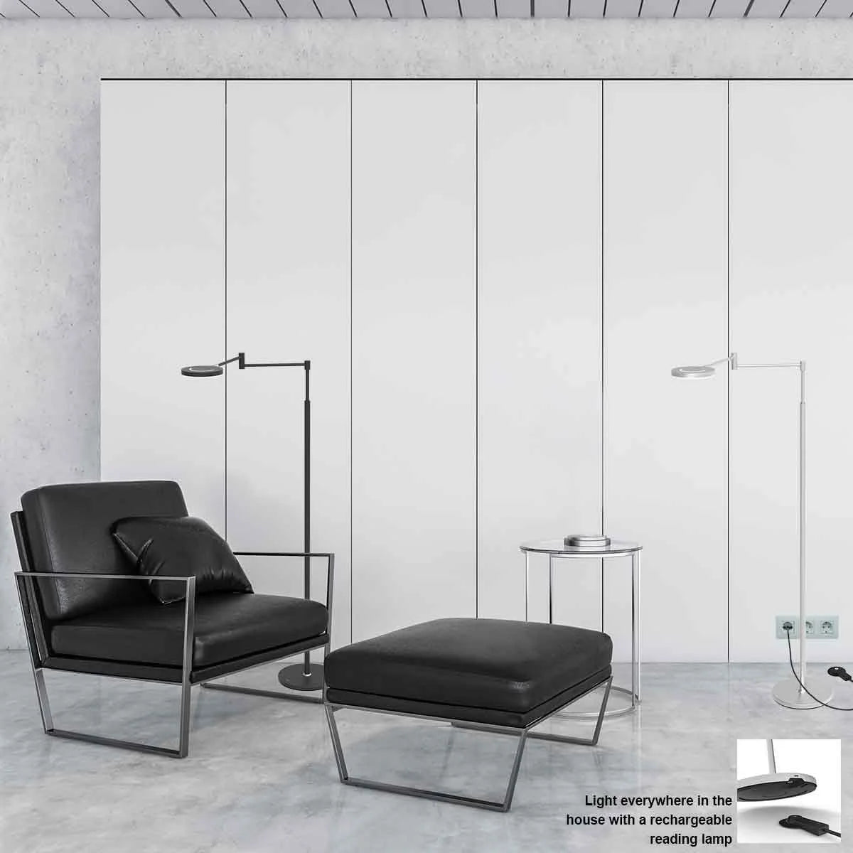 Chaise en cuir noir moderne et ottoman assorti pour un style chic et confortable