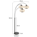 Lampadaire en métal noir à trois arcs avec abat-jours ajourés