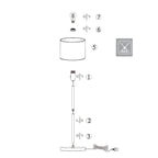 Base cylindrique blanche lampadaire métal noir abat-jour bambou chevrons H144 cm