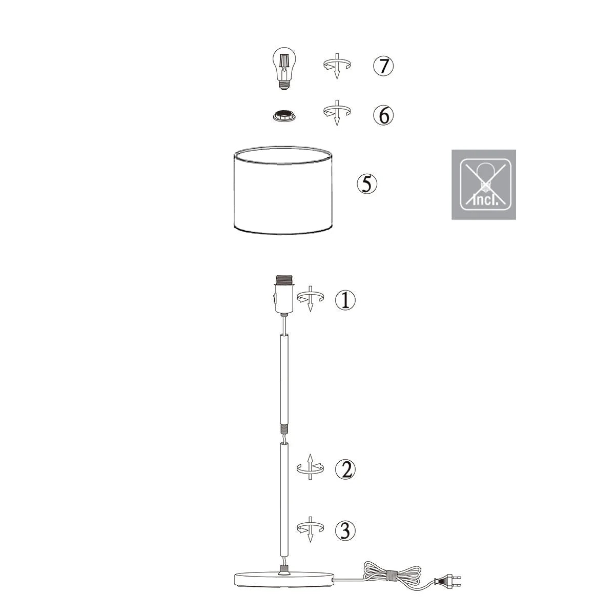 Base cylindrique blanche lampadaire métal noir abat-jour bambou chevrons H144 cm