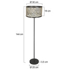 Lampadaire en métal noir abat-jour bambou chevrons H144 cm