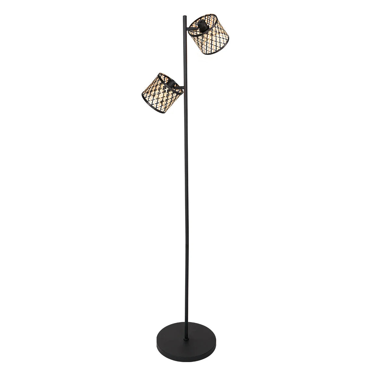 Lampadaire en métal noir avec abat-jours en cannage ajouré H160 cm