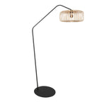 Lampadaire en métal noir avec abat-jour en rotin naturel, hauteur H173 cm