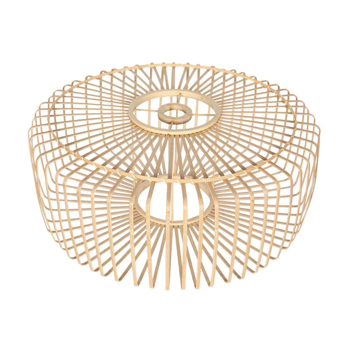 Abat-jour rond en rotin naturel et bois clair pour Lampadaire en métal noir H173 cm