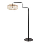 Lampadaire en métal noir avec abat-jour rotin naturel orientable, H165 cm