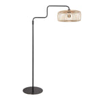Lampadaire en métal noir avec abat-jour rotin naturel orientable, H165 cm