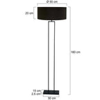 Lampe de sol noire avec abat-jour cylindrique tissu doré et base rectangulaire