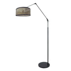 Lampadaire en métal noir avec abat-jour tressé ajouré orientable, hauteur 150 cm