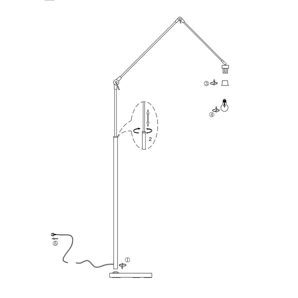 Lampadaire en métal noir abat-jour tressé ajouré orientable – H150 cm