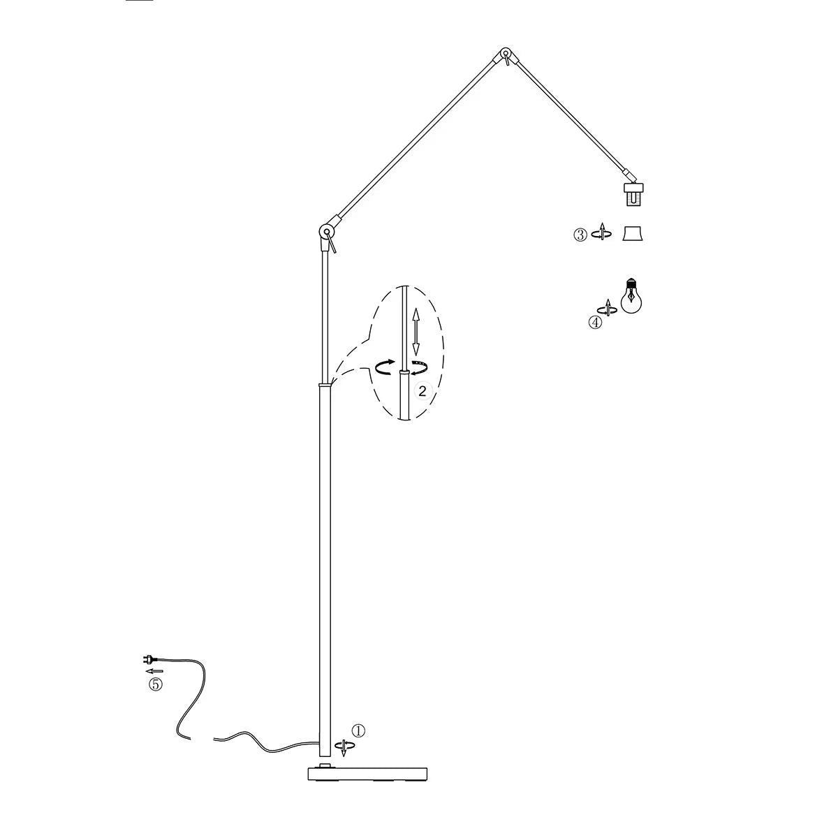 Lampadaire en métal noir abat-jour tressé ajouré orientable – H150 cm