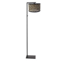 Lampadaire métal noir avec abat-jour tressé naturel, hauteur 160 cm