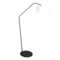 Lampadaire en métal noir avec bras coudé et abat-jour blanc, hauteur 173 cm