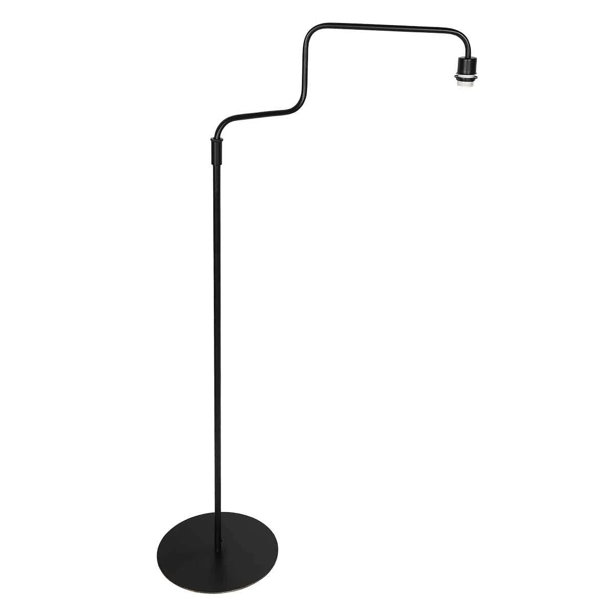 Lampadaire en métal noir avec bras courbé et abat-jour cylindrique, hauteur 165 cm