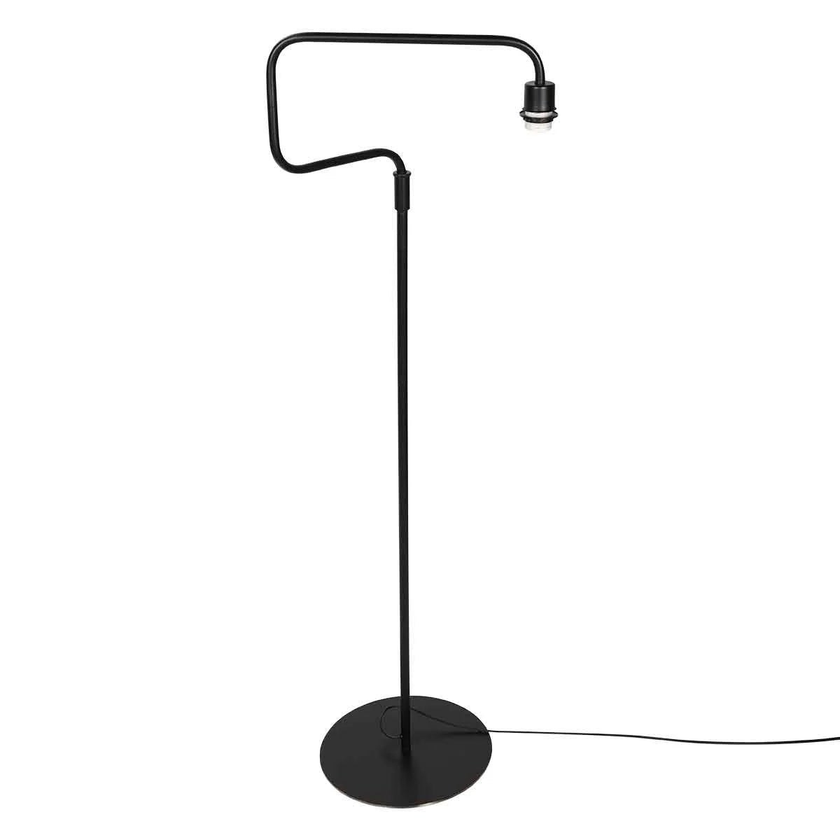 Lampadaire en métal noir avec bras courbé et abat-jour cylindrique H165 cm