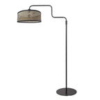 Lampadaire en métal noir avec bras courbé et abat-jour cylindrique H165 cm