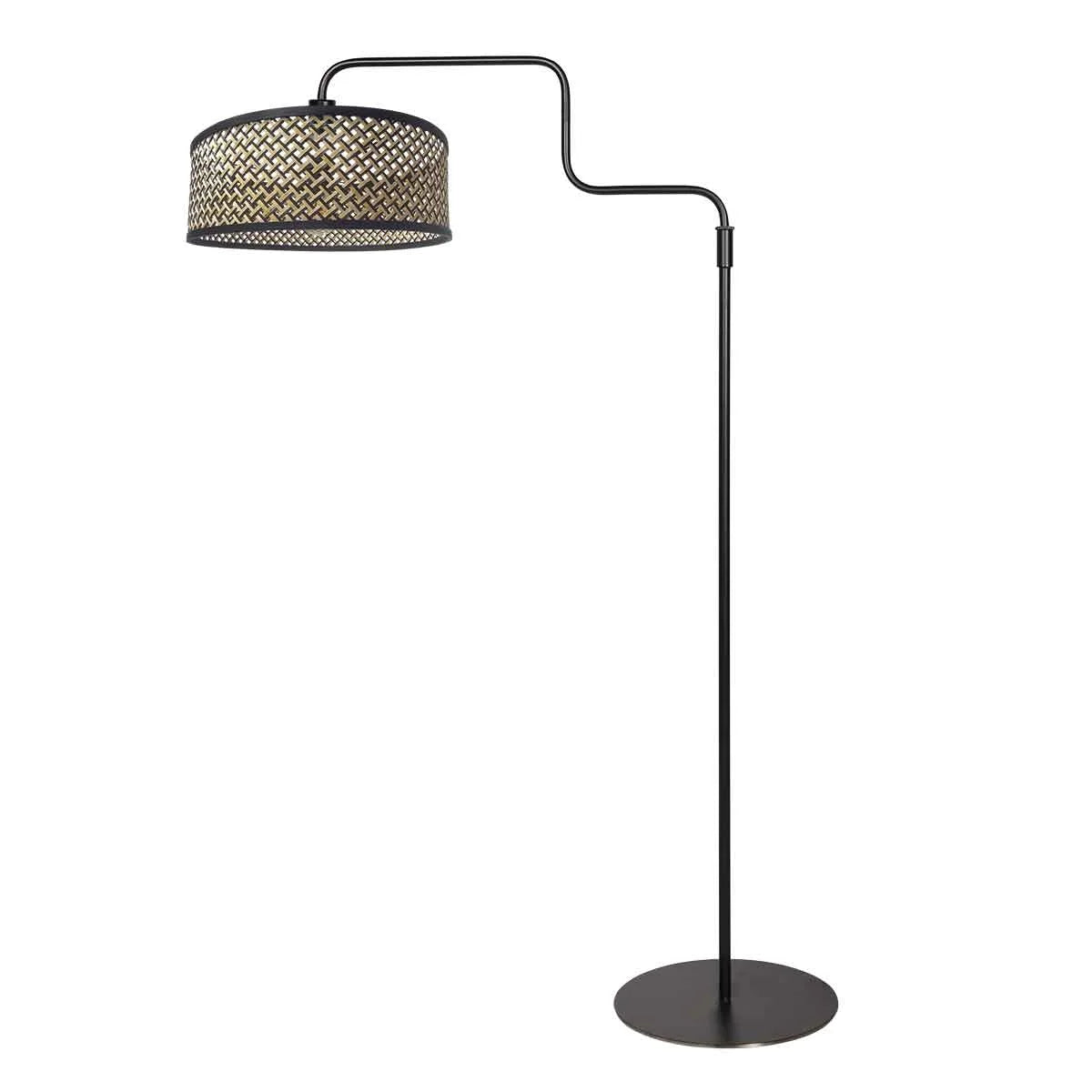 Lampadaire en métal noir avec bras courbé et abat-jour cylindrique H165 cm