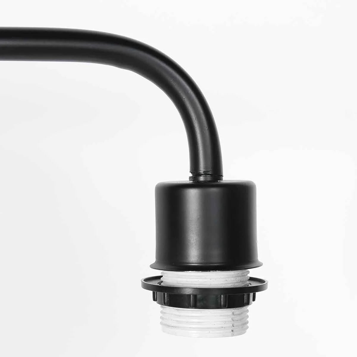 Bras de lampe en métal noir avec douille filetée blanche et abat-jour cylindrique