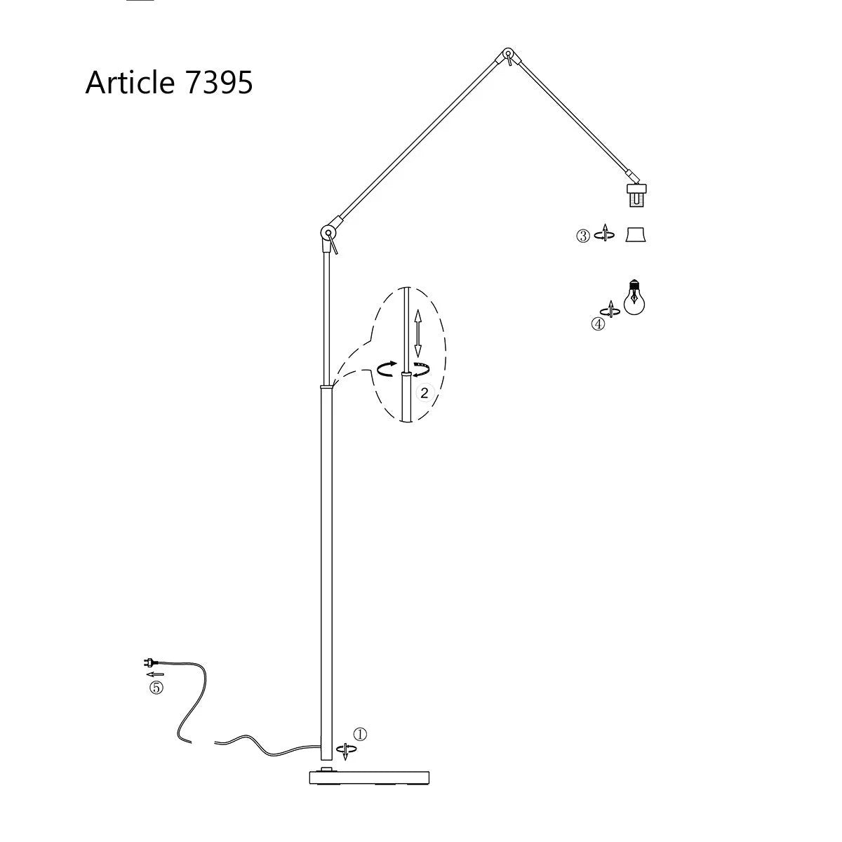 Schéma de lampadaire rotin naturel à structure articulée noire Ø40 cm