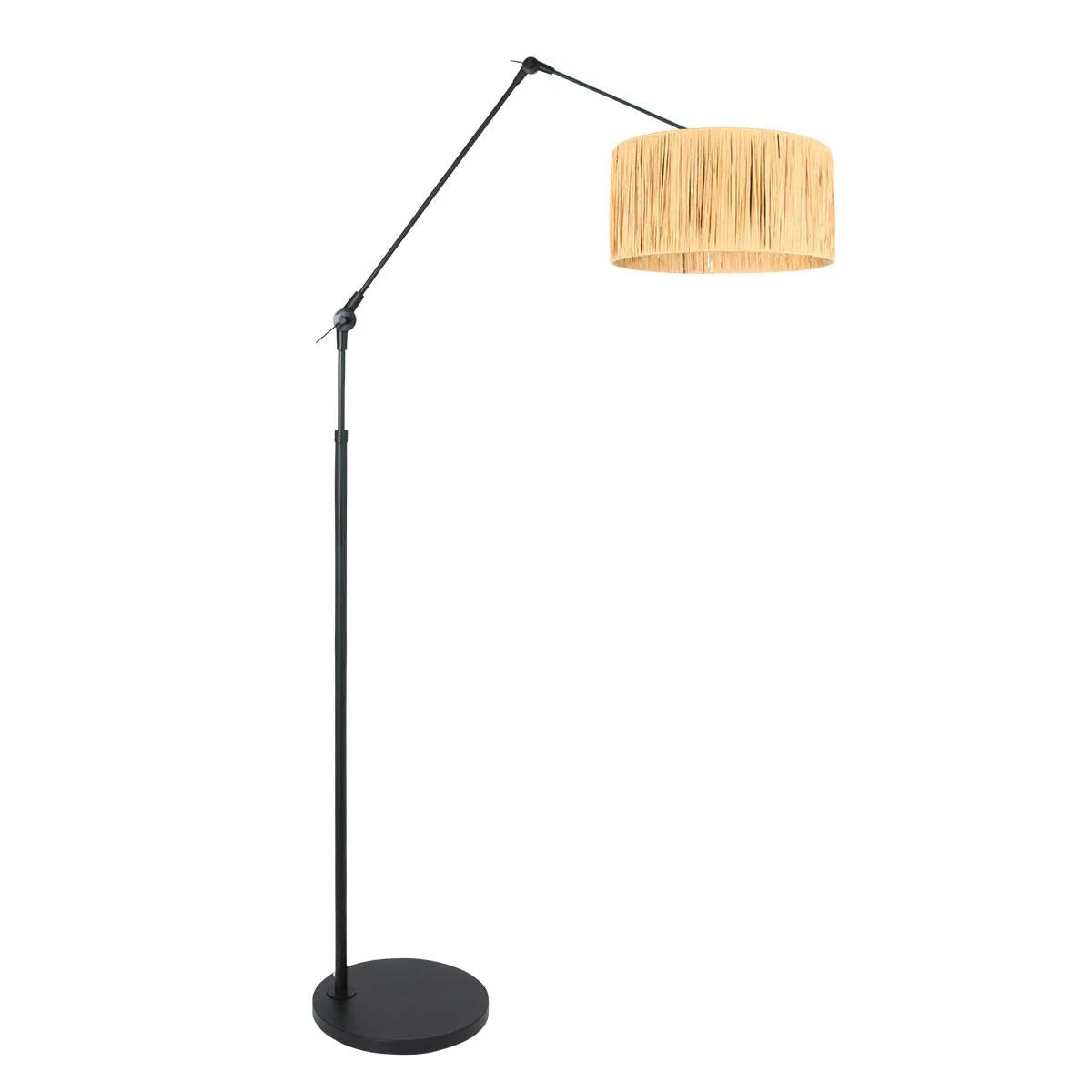 Lampadaire rotin naturel noir avec abat-jour à franges pour salon moderne
